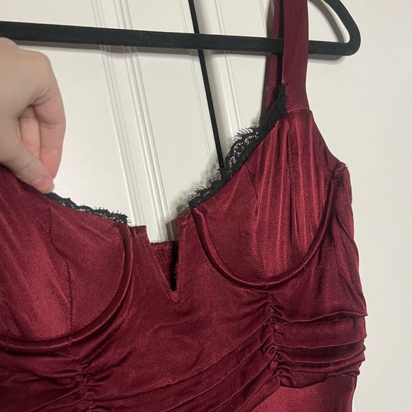 ASTR Wine Satin Corset Midi Dress with Lace Bust - Picture 7 of 15